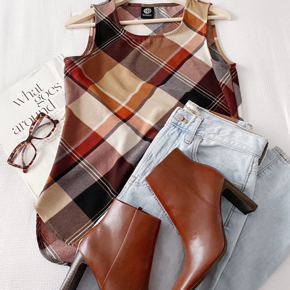Bobeau Autumn Plaid Sleeveless Top